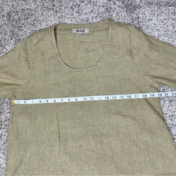Flax 100% Linen Green Striped Long Sleeve Round Neck Top Blouse Small - Picture 8 of 9